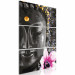 Obraz Twarz Buddy - portret bóstwa w ciemnej szarości z różowym kwiatem 108238 additionalThumb 2