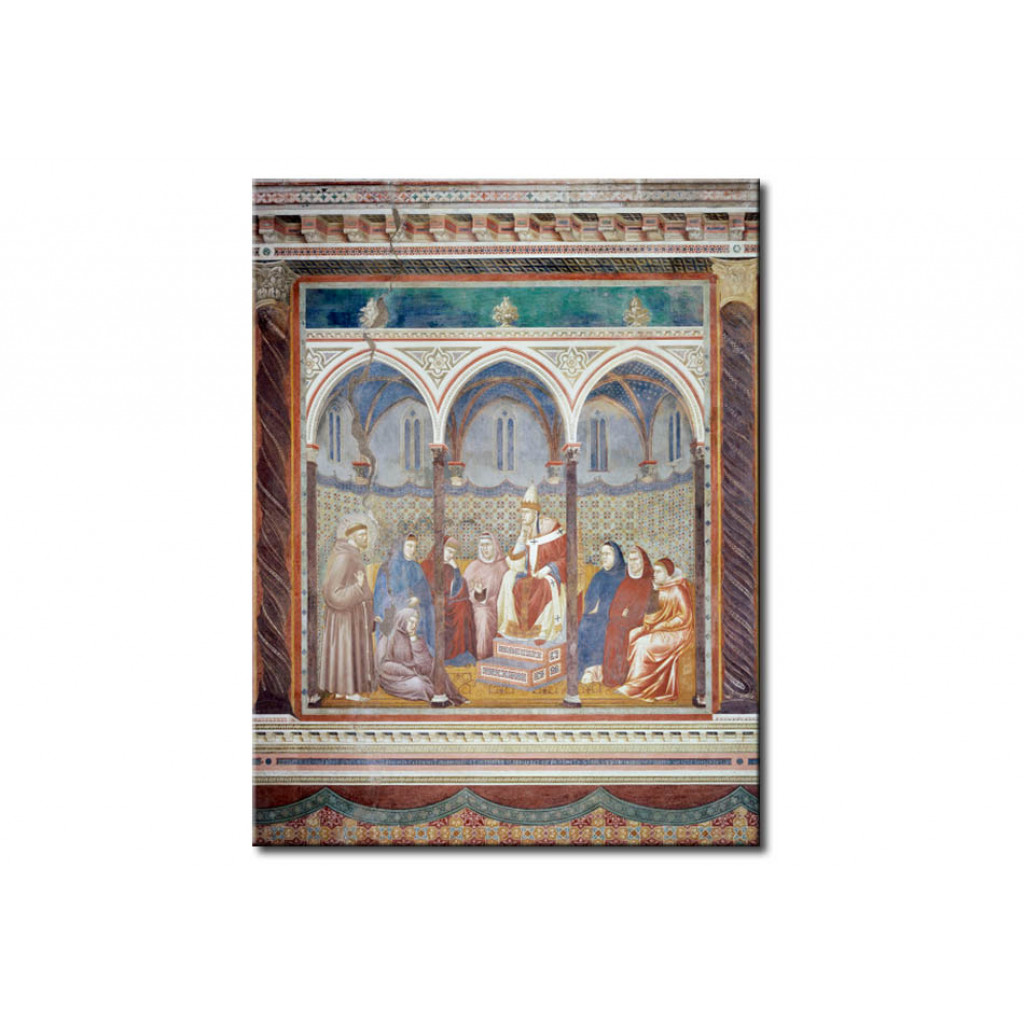 Schilderij  Giotto Di Bondone: St. Francis Preaches Before Pope Honorius III.