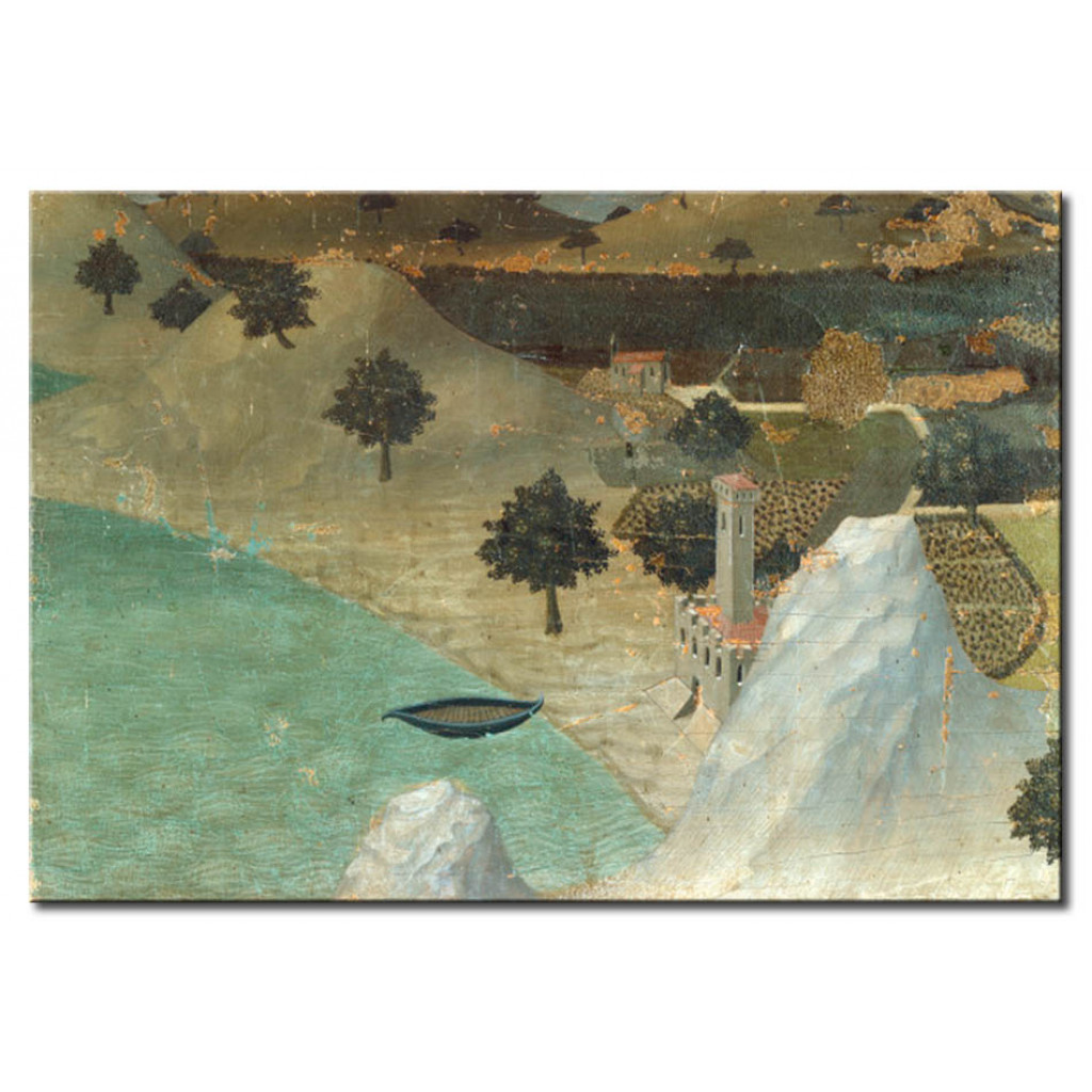 Schilderij  Ambrogio Lorenzetti: Landscape With Castle On Bank