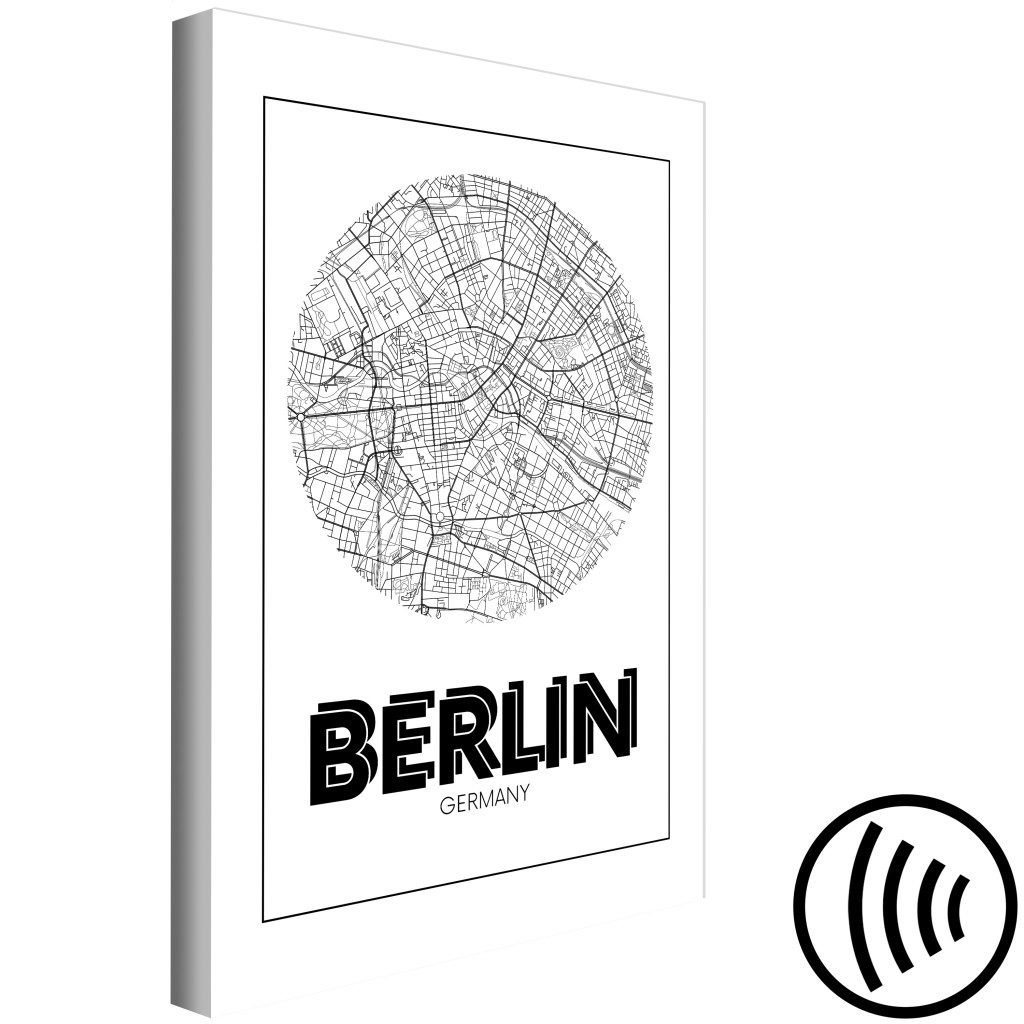 Schilderij  Kaarten Van De Wereld: Berlijn - Zwart-wit Minimalistische Kaart Van De Duitse Hoofdstad