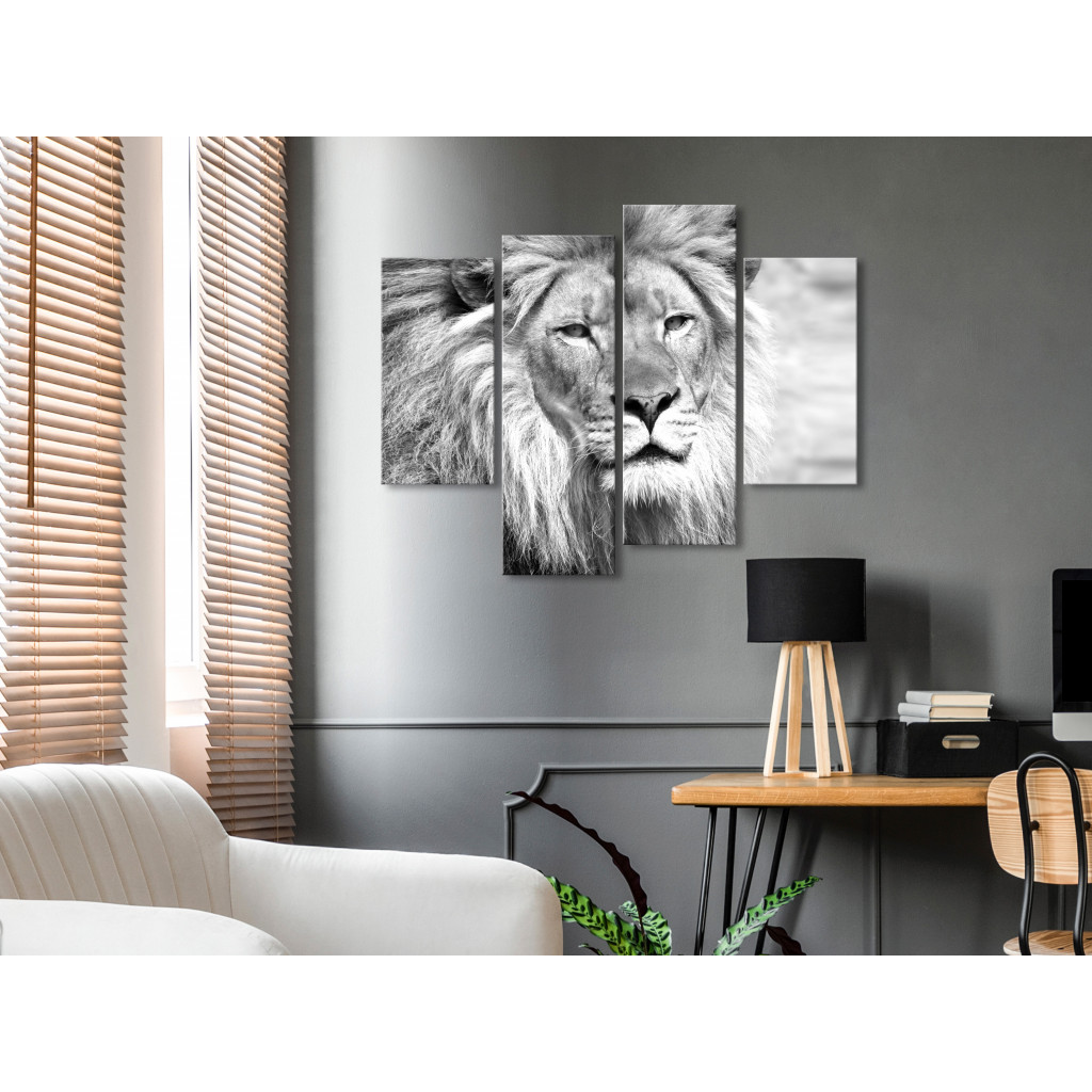 Konst Lejon I Grå Nyanser - Afrikanskt Landskap I Fyra Delar
