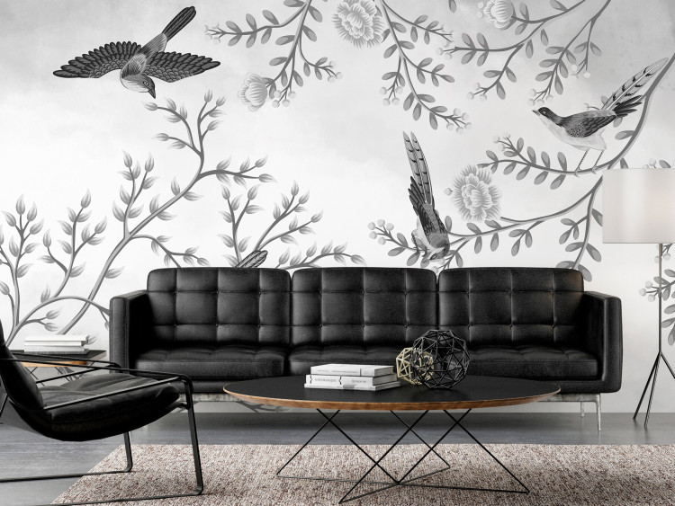 Wall Mural Bird garden - Spring composition maintained in toned colors