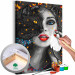 Obraz do malowania po numerach Piękne oczy -  kobieta z czerwonymi ustami i kot z niebieską obrożą 144138