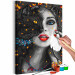 Obraz do malowania po numerach Piękne oczy -  kobieta z czerwonymi ustami i kot z niebieską obrożą 144138 additionalThumb 6