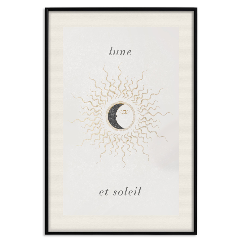 Plakat: Księżyc I Słońce - Graficzne Przedstawienie Ciał Niebieskich W Jasnych Tonacjach