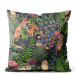 Sammets kudda Good neighbourhood - forest flora and fauna motif on black background 147138