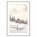 Plakat Zimowa chata - pejzaż wschodu słońca nad górskim domkiem i lasem 148038 additionalThumb 27