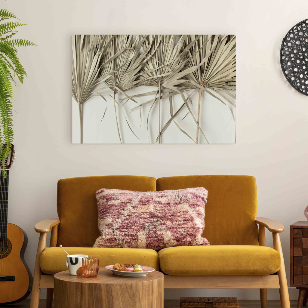 Schilderij  Bloemen: Boho Palm - Composition With Dried Palm Leaves On A Light Background