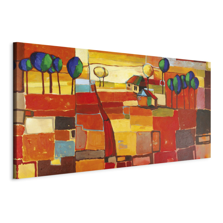 Canvastavla Regnbågsfält (1-del) - färgglad abstrakt landskap med träd 46638 additionalImage 2