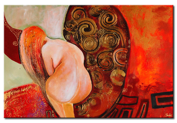 Bild auf Leinwand Mädchen (1-teilig) - Akt mit nackter Frau auf abstraktem Hintergrund 47538
