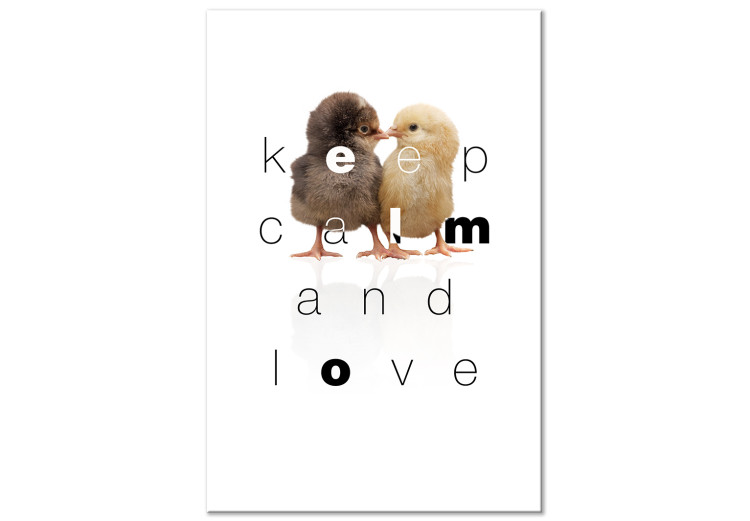 Quadro su tela Scritta in inglese  Keep calm and love - composizione con due polli