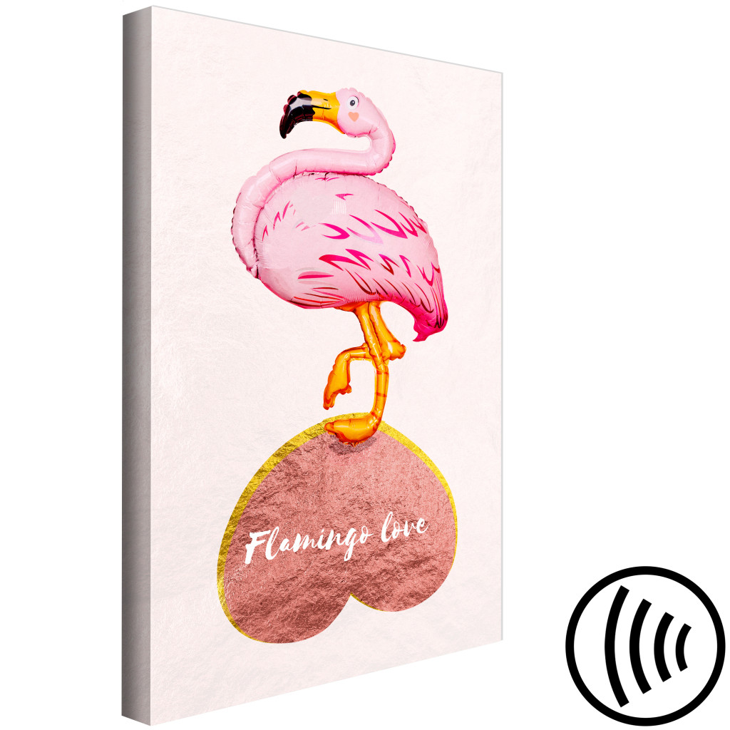 Schilderij  Vogels: Flamingo Staande Op Een Omgekeerd Hart - Een Vogel Met Een Inscriptie