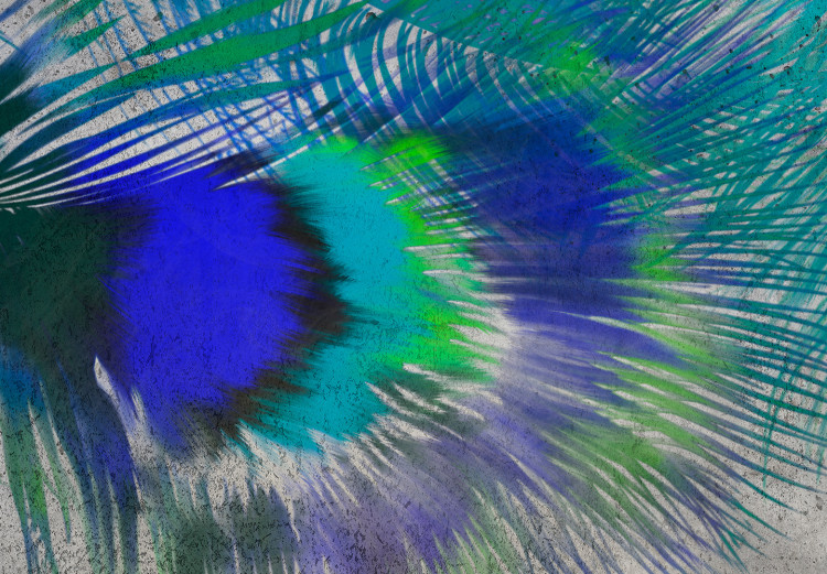 Fotomural a medida Motivo exótico - Plumas de pavo real azul en fondo de cemento gris 134948 additionalImage 3