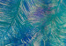 Fotomural a medida Motivo exótico - Plumas de pavo real azul en fondo de cemento gris 134948 additionalThumb 4
