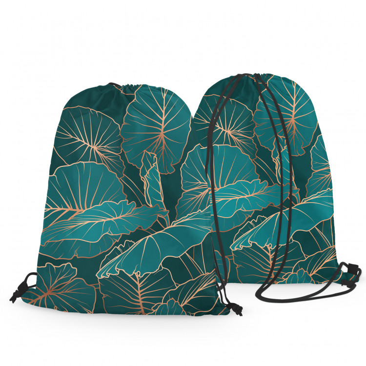 Mochila Night jungle - a botanical composition with allocasia leaves and gold 147448 additionalImage 3