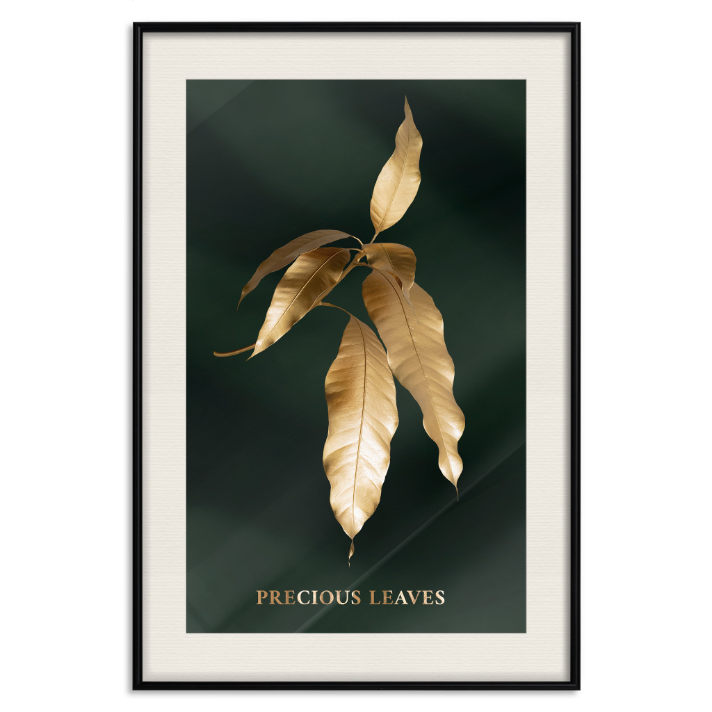 Muur Posters Mango Leaves - Branch In Warm Tones On A Dark Background