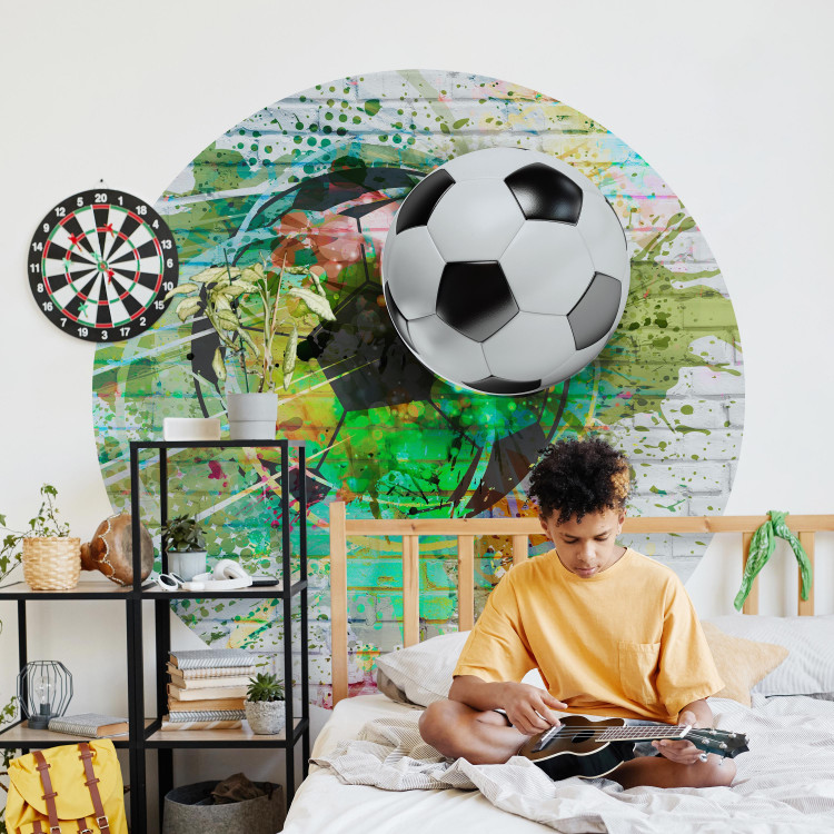 Papier peint rond Colorful Sport - Football on the Background of a Multi-Colored Brick Wall 149148