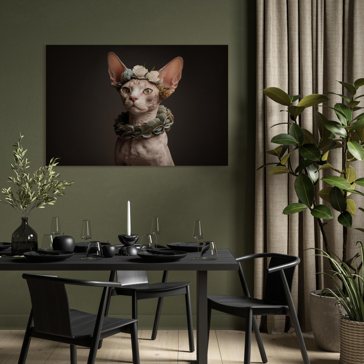 Canvas AI Sphinx Cat - Animal Portrait With Long Ears and Plant Jewelry - Horizontal 150148 additionalImage 5