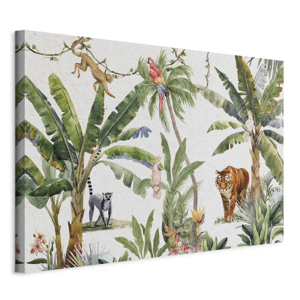 Schilderij Exotic Landscape - Jungle With Animals And Exotic Birds [Large Format]