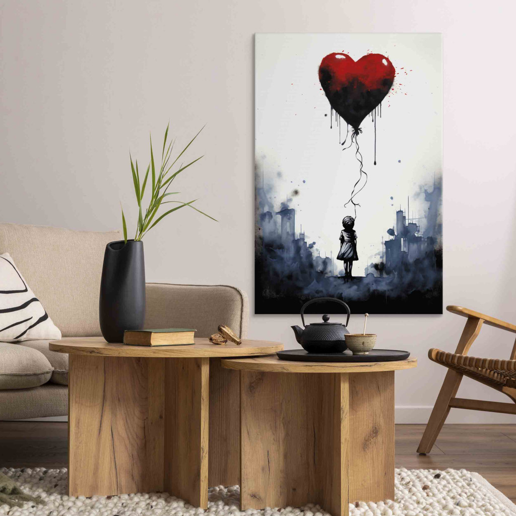 Schilderij  Street Art: Flying Balloon - Watercolor Composition Inspired By The Style Of Banksy
