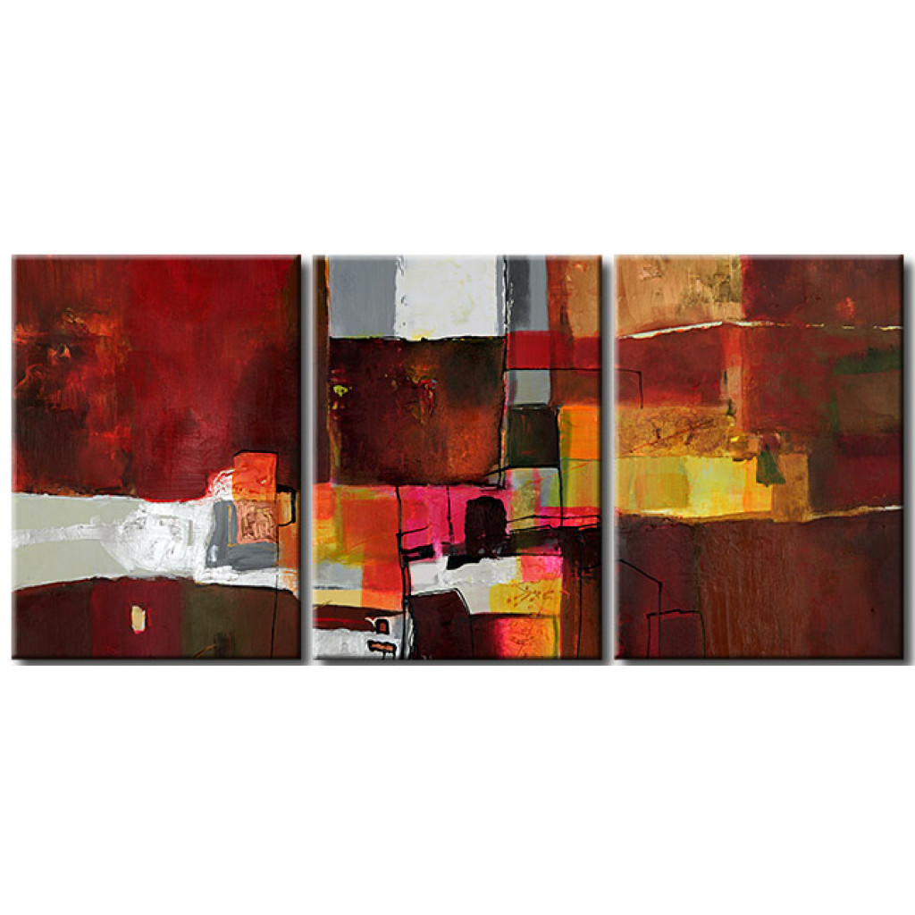 Schilderij  Gekleurde: Architectuur (3-delig) - Abstractie Met Motief Van Kleurrijke Blokken