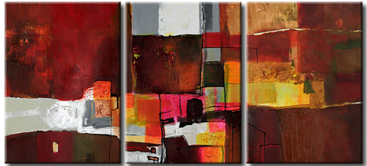 Cadre mural Architecture (3 pièces) - abstraction avec un motif de blocs colorés 48348
