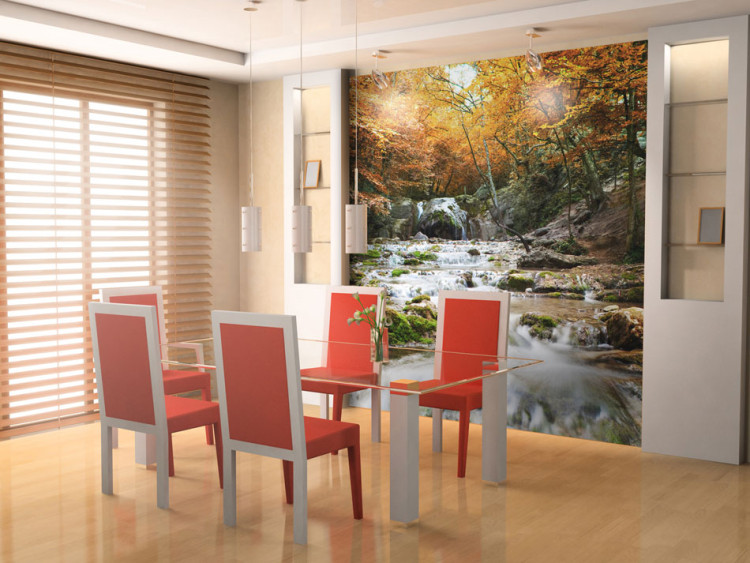 Wall Mural Waterfalls - Landscape of Rocky River and Rocks in the Middle of an Autumn Forest 60048
