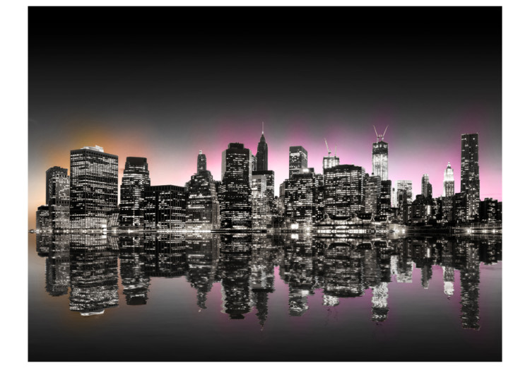 Fototapeta Nowy Jork - nocna panorama z odbiciem lustrzanym i kolorową poświatą 61648 additionalImage 1