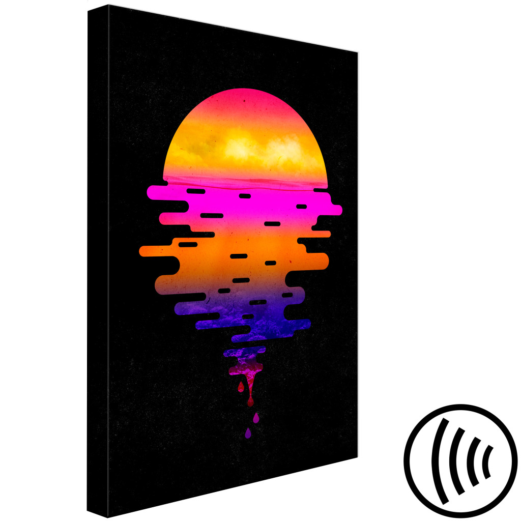 Schilderij  Abstract: Kleurrijke Zonsondergang - Jeugdafbeeldingen Op Een Zwarte Achtergrond