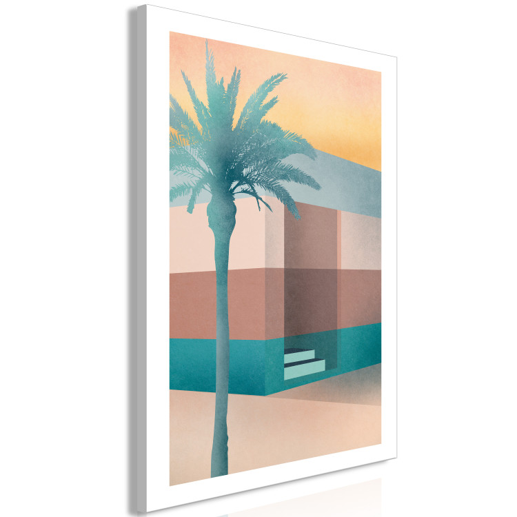 Canvas Wall Art Pastel front - exit from a building in delicate colors and  palm - Landscapes - Canvas Prints