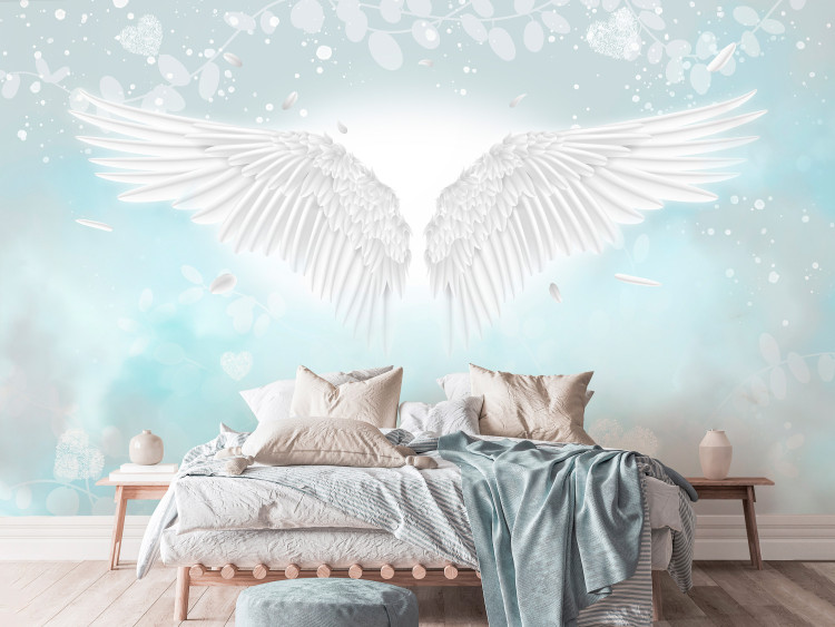 Carta da parati Angel Wings and Feathers - Heavenly Theme in Blue Clouds