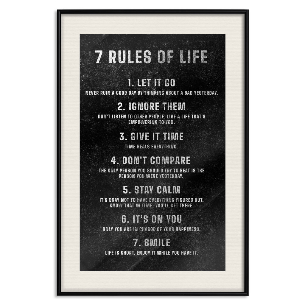 Plakat: Życiowe Zasady - Motywujący Napis Na Czarnym Tle