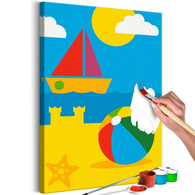 Obraz do malowania po numerach Dziecięca radość - zabawki, morze i żaglówka na plaży 149758 additionalImage 4