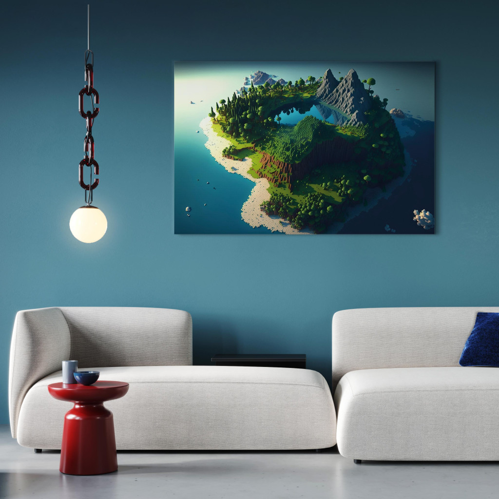 Schilderij  Landschappen: Paradise At Sea - An Island Inspired By The Style Of Computer Games