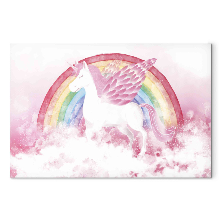 Cuadro XXL Pink Power - A Unicorn With Wings and a Rainbow on a Background of Clouds [Large Format]