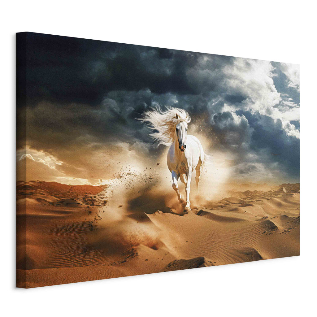 Duży Obraz XXL Biały Koń - Dzikie Zwierzę Galopujące Przez Arabską Pustynię [Large Format]
