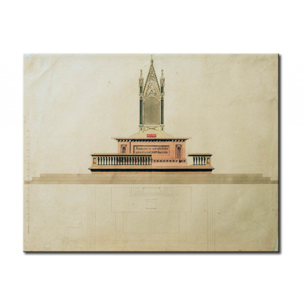 Målning Sketch For An Altar With A Neo Gothic Shrine. Study For The Altar Of The Marienkirche In Stralsund