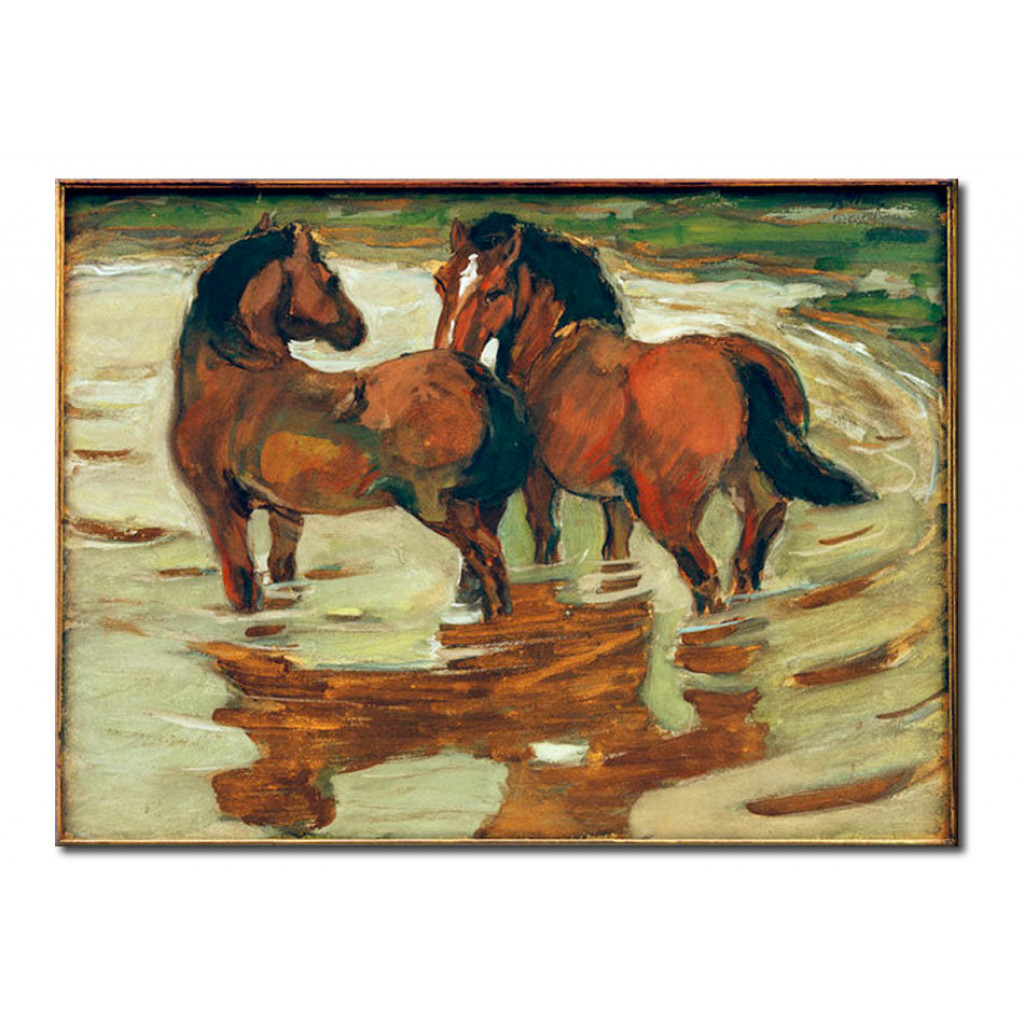 Schilderij  Franz Marc: Zwei Pferde In Der Schwemme