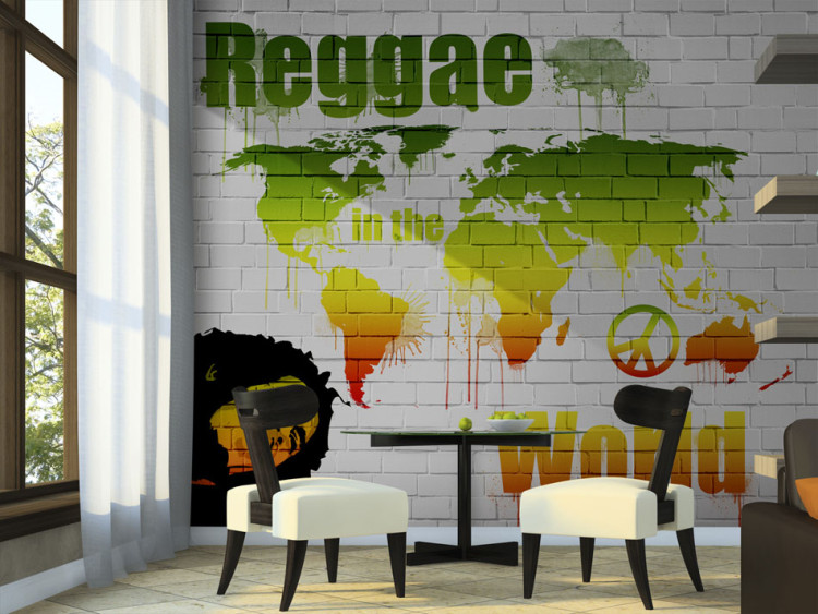 Wall Mural Reggae in the World - world map on bricks in reggae colours 59958