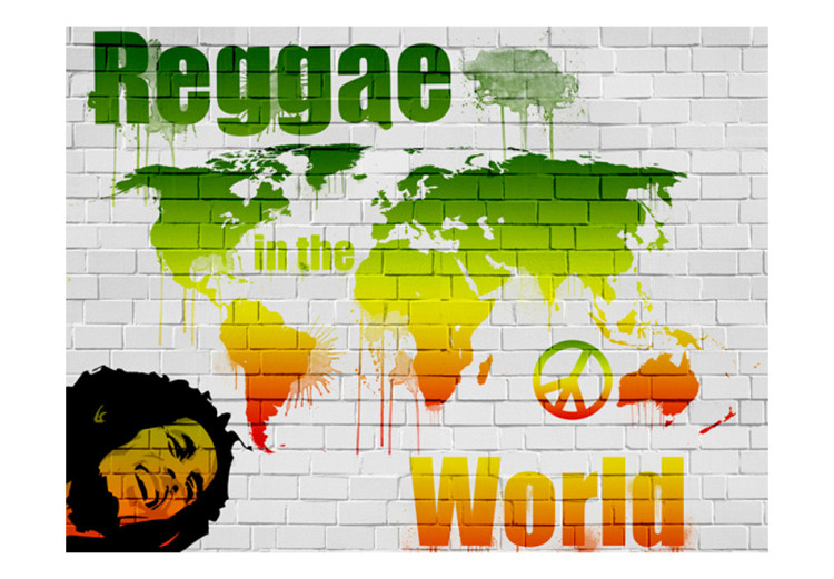 Wall Mural Reggae in the World - world map on bricks in reggae colours 59958 additionalImage 1