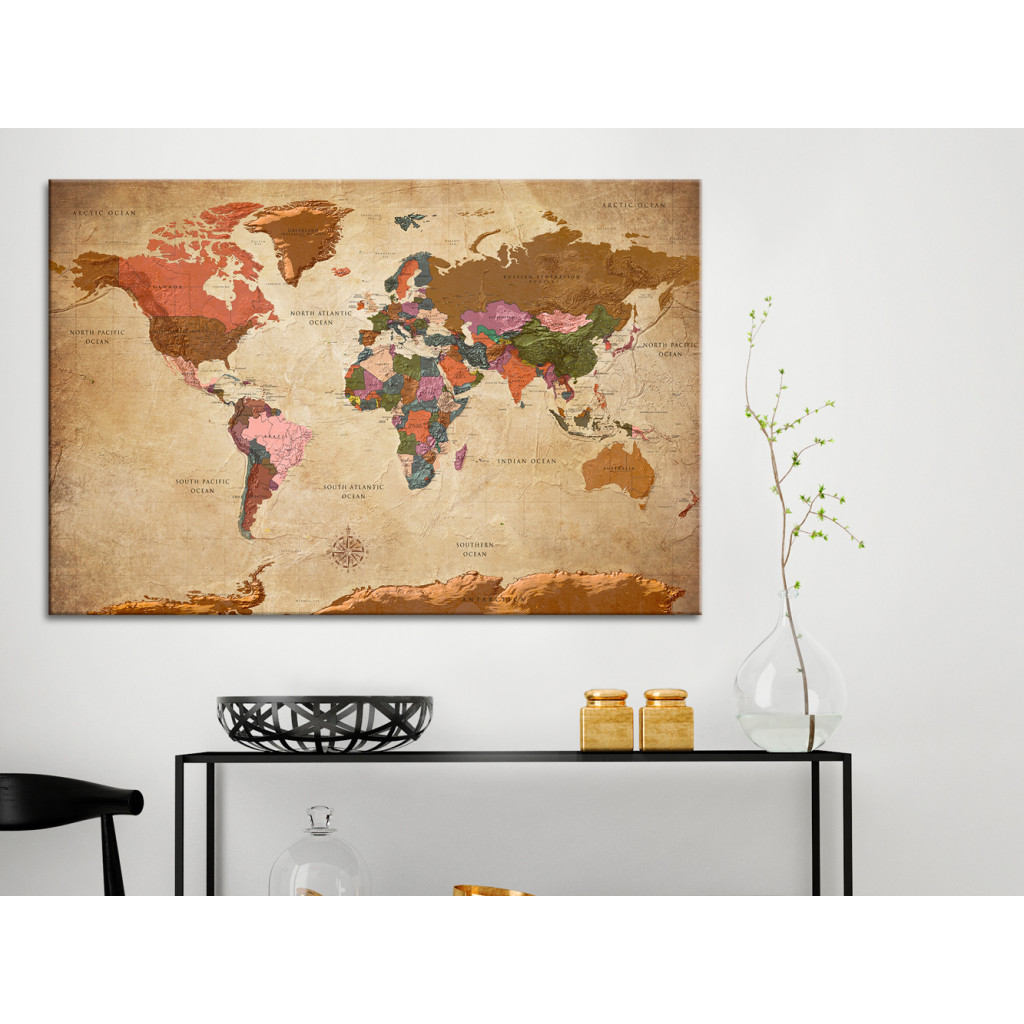 Målning World Map: Brown Elegance