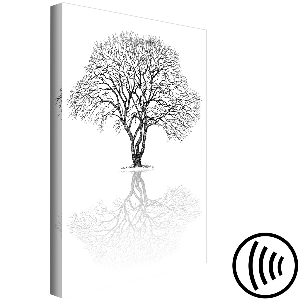 Quadro Pintado Obra Da Natureza (1 Peça) - Reflexo De Uma Árvore Em Paisagem Em Preto E Branco