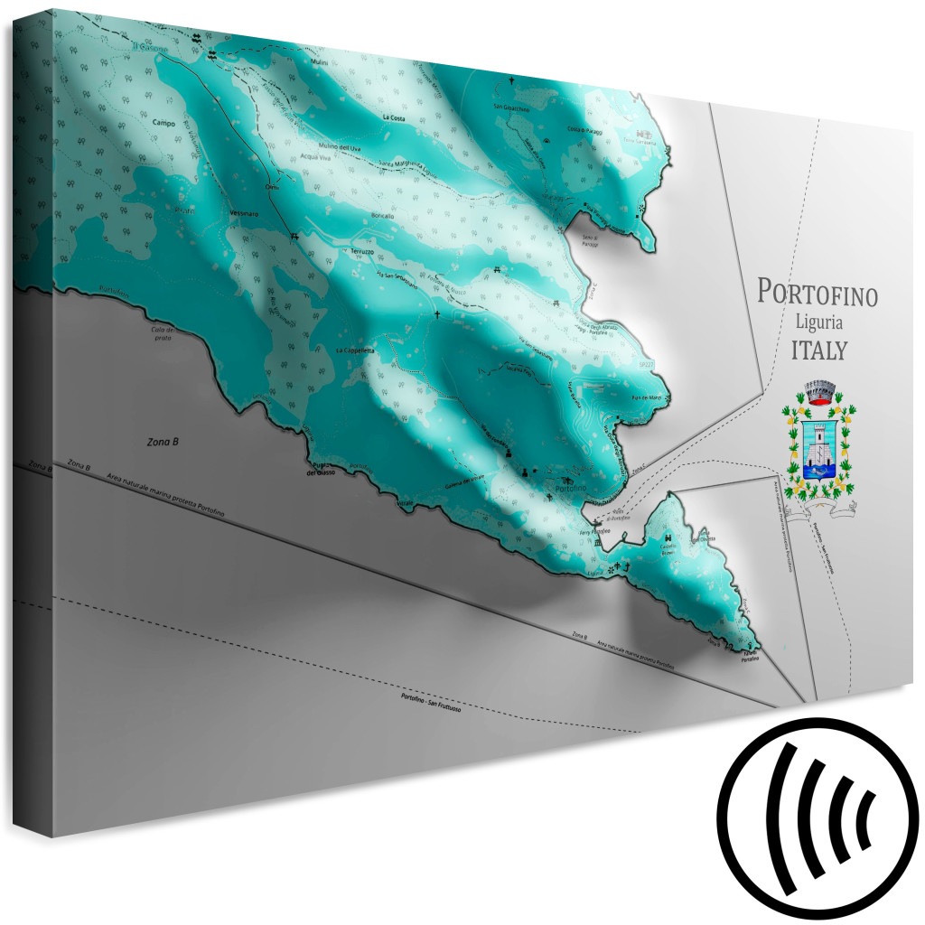 Schilderij  Kaarten Van De Wereld: Portofino-kaart - Een Kaart Van De Italiaanse Stad Met De Inscriptie