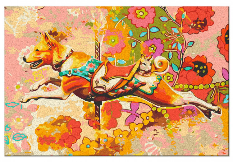 Obraz do malowania po numerach Daleki skok - polujący pies na kolorowym tle z kwiatami 144768 additionalImage 4