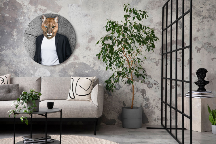 Tableau rond Puma Man - Fawn Mountain Cat on a Concrete Background 148768 additionalImage 2