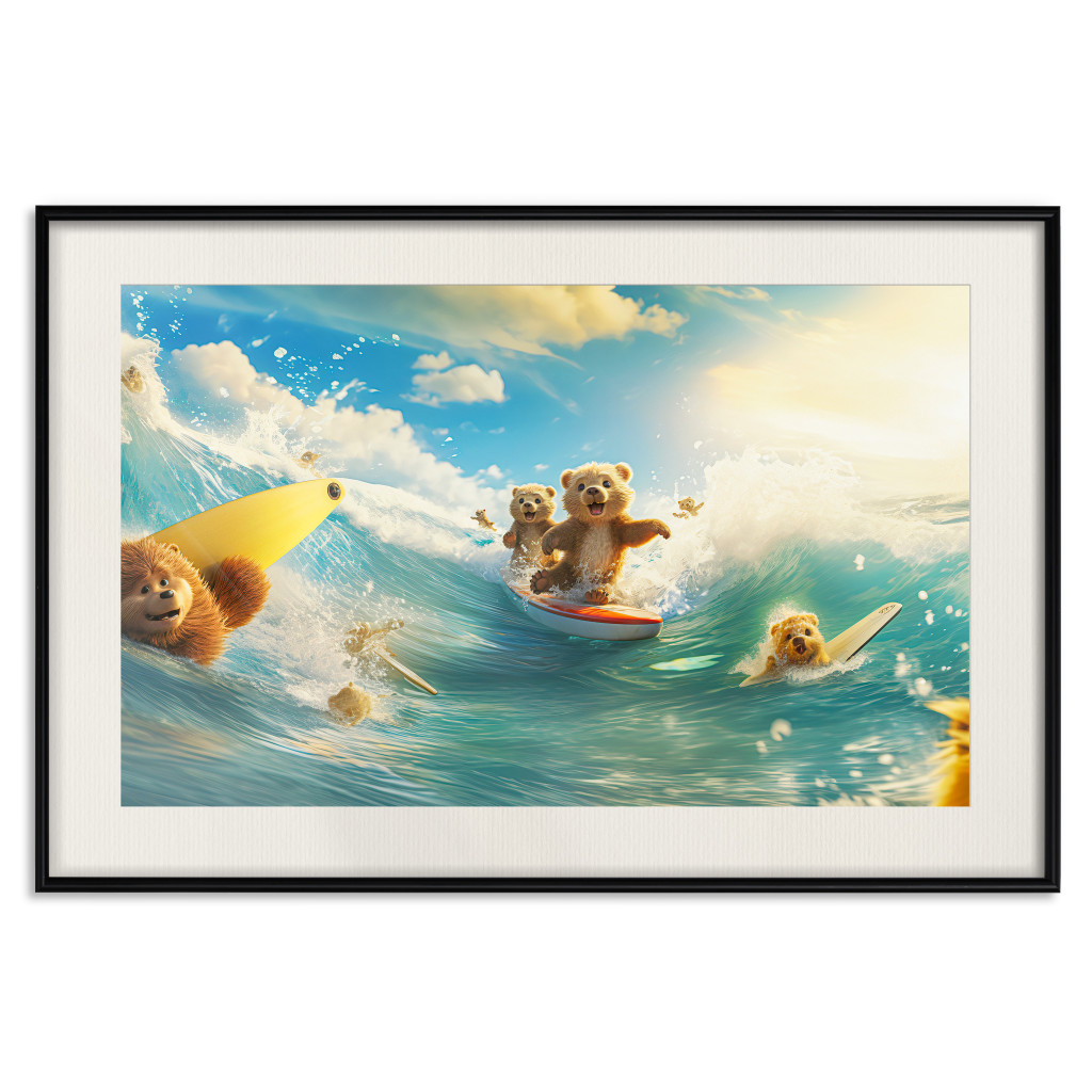 Muur Posters Floating Bears - Summer Vacation Time Spent Surfing The Waves