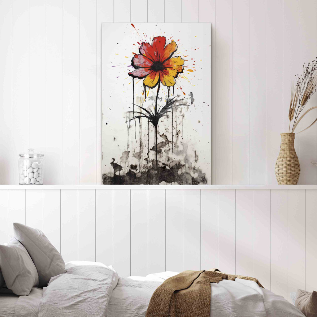 Schilderij  Street Art: Graffiti Flower - Colorful Composition On The Wall Inspired By Banksy Style