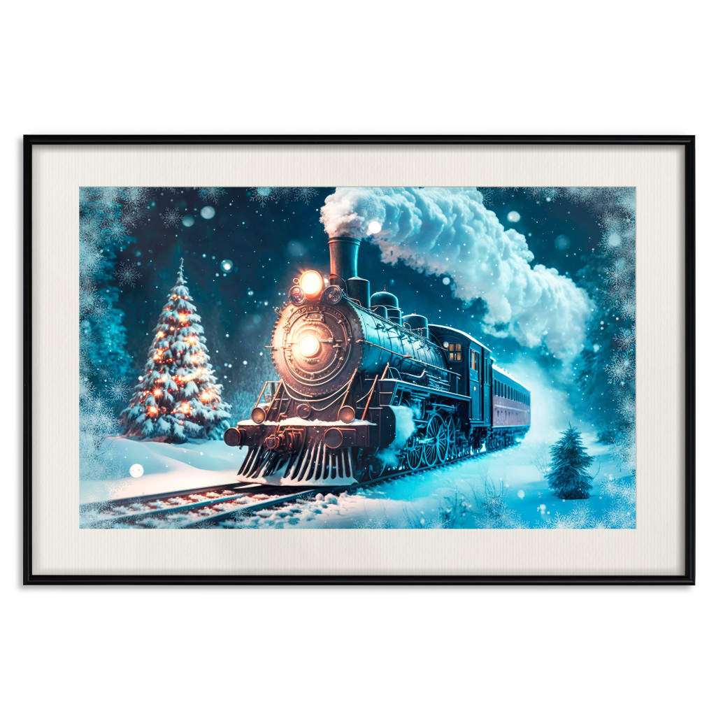 Cartaz Christmas Locomotive - A Train Traveling Through A Snowy Forest At Night