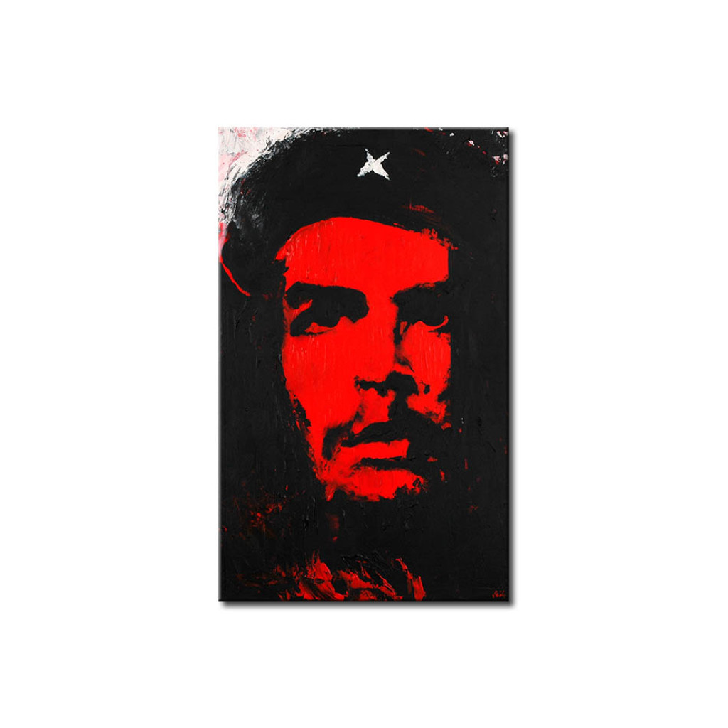 Quadro Pintado A Revolução Argentina - Um Retrato A Preto E Vermelho De Che Guevara
