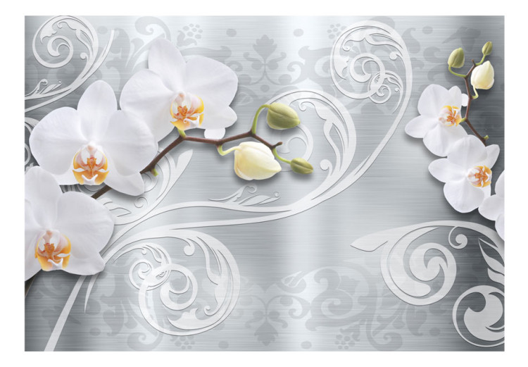 Wall Mural Abstraction - Orchid Flowers on a Silver Background with Imaginary Elements 60268 additionalImage 1